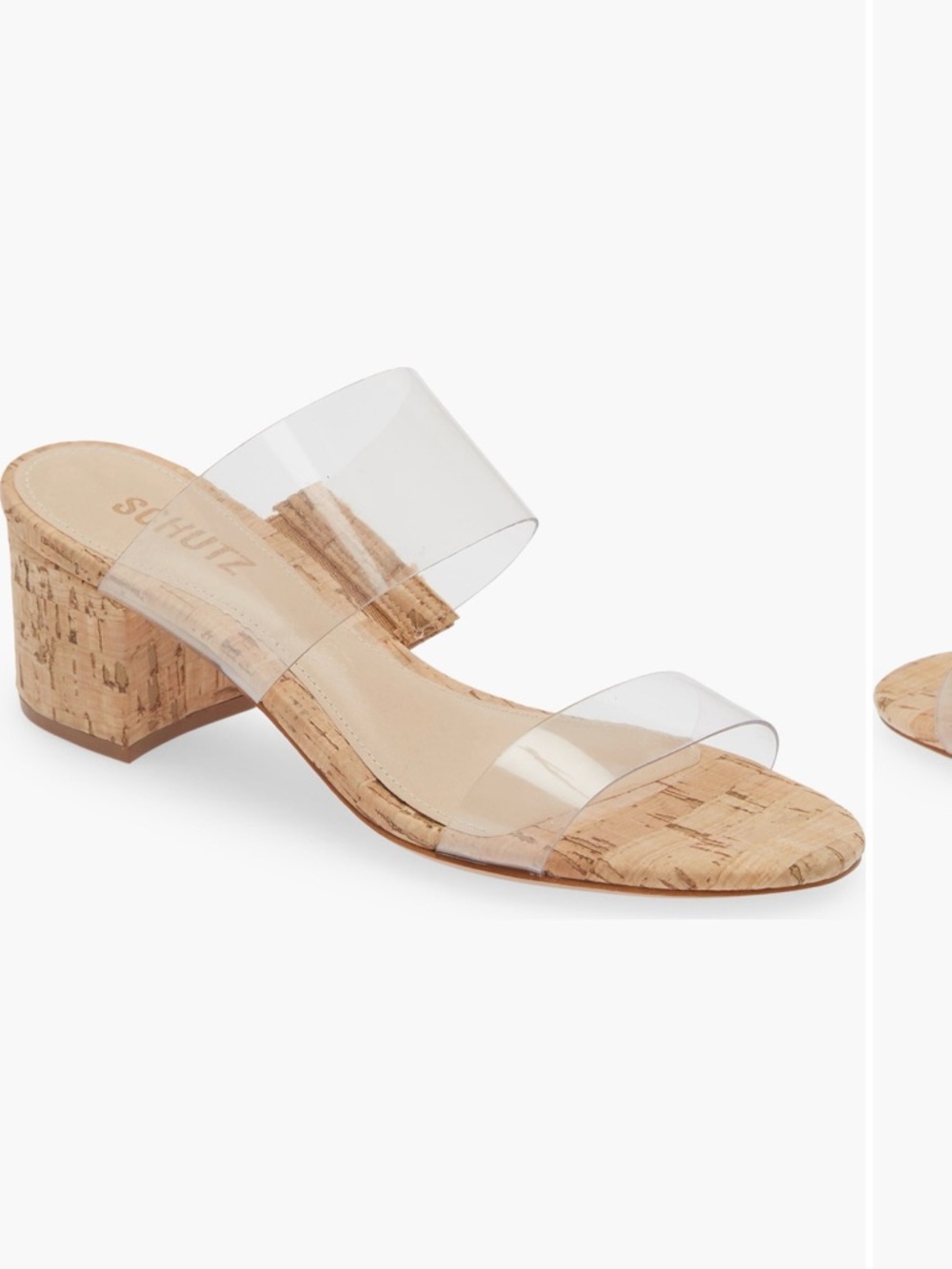 SCHUTZ Victorie Clear Strap Cork Slide Sandals - Nude/Clear